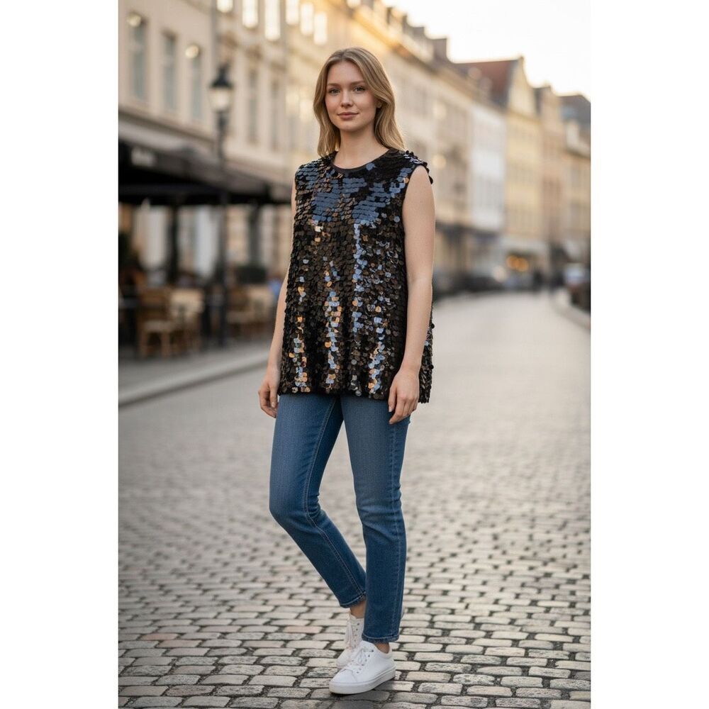 The ATTICO Sequin Sleeveless Top in Black NWT Size 38/ Medium